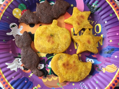 簡単型抜き　かぼちゃとチョコのハロウィンクッキー